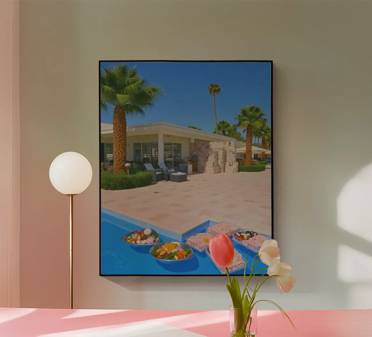 Retro California 80s pool coconut trees snacks plexiglass da heaventrain