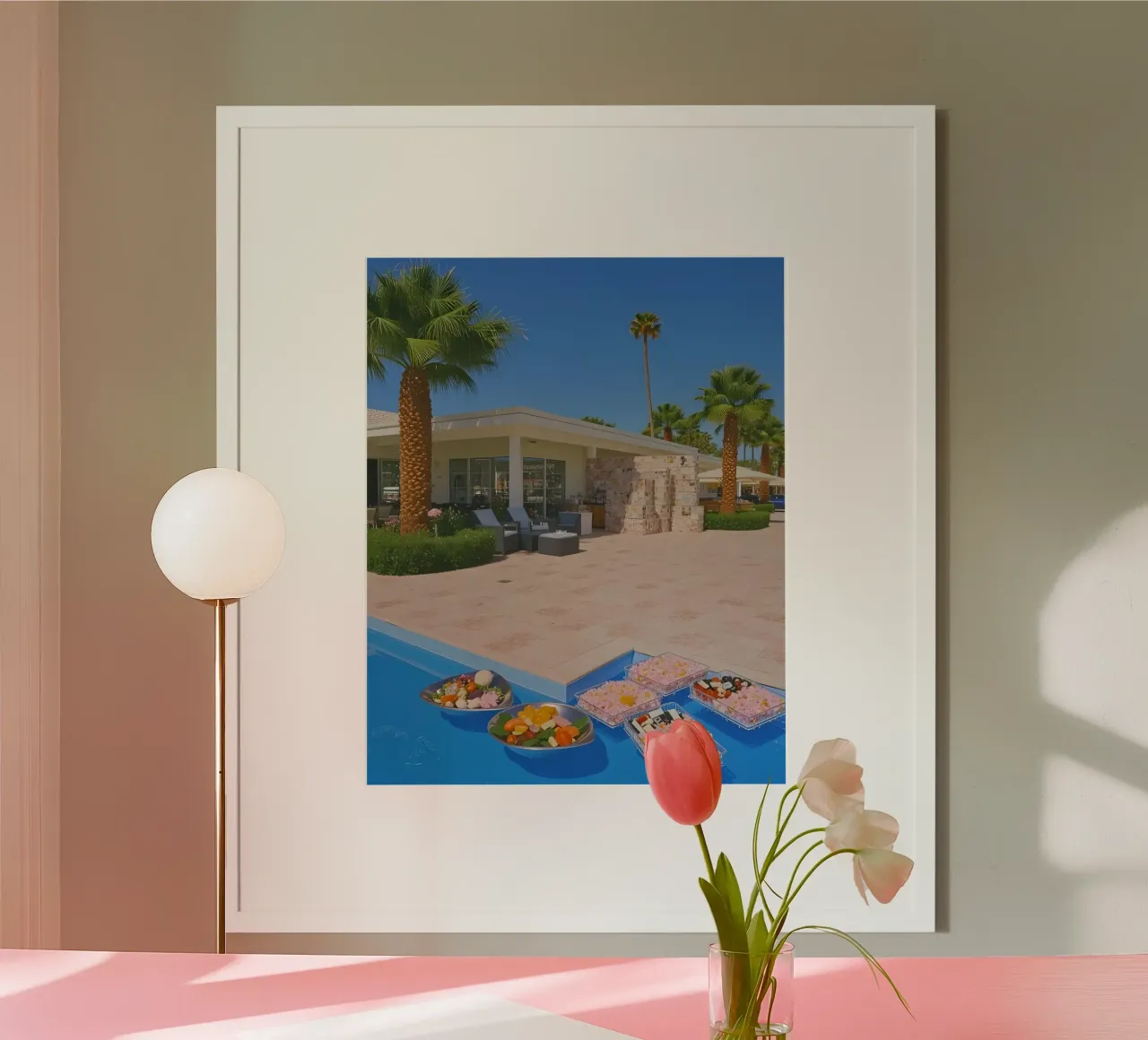 Retro California 80s pool coconut trees snacks carta hahnemühle da heaventrain