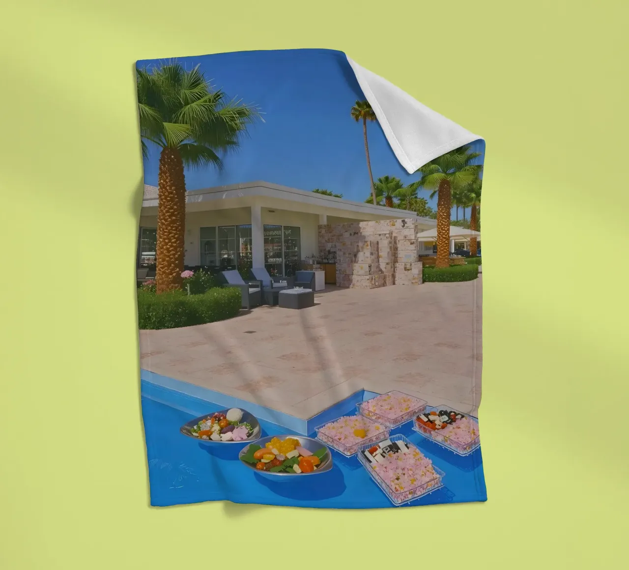 Retro California 80s pool coconut trees snacks coperta in pile da heaventrain