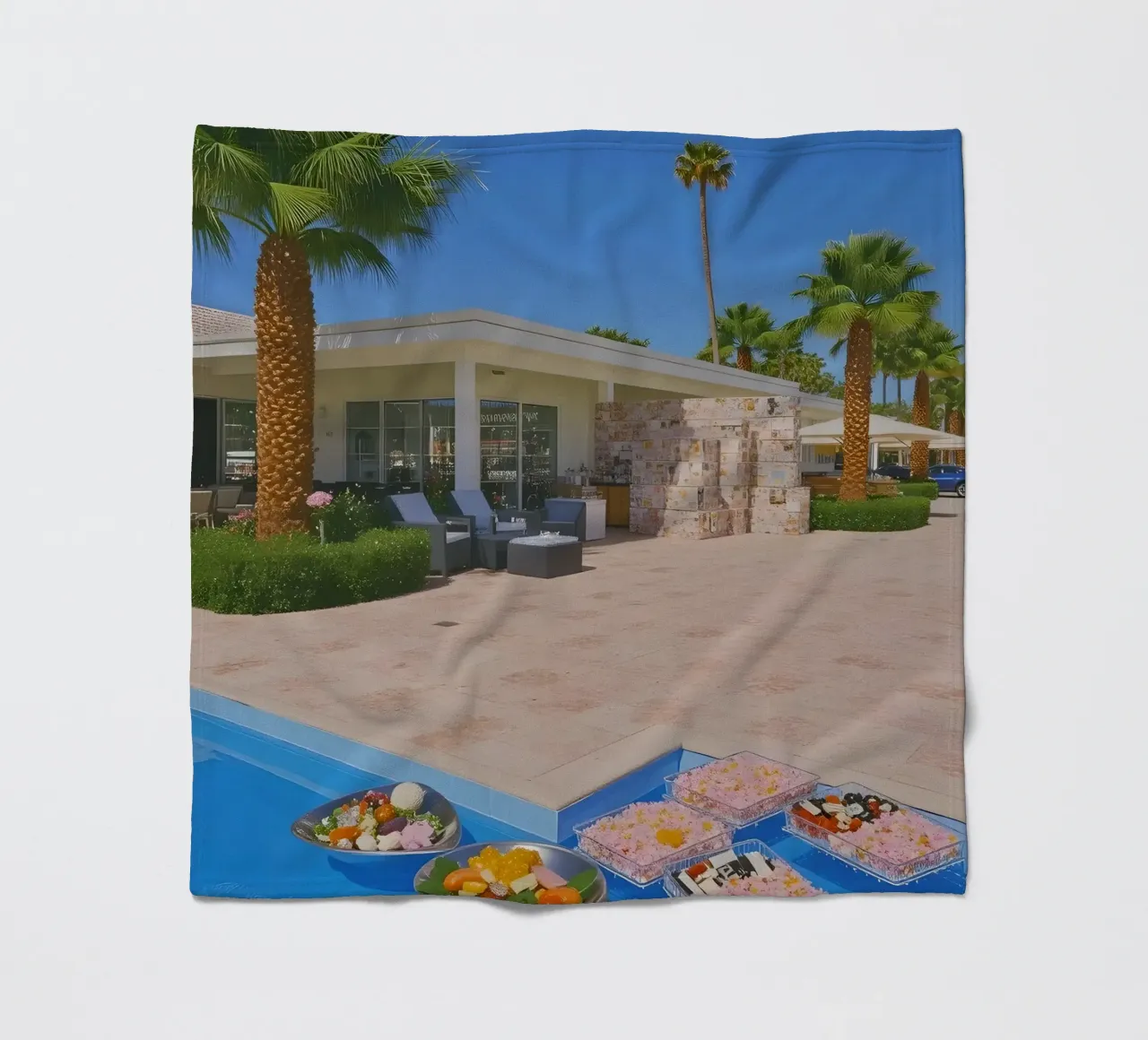 Retro California 80s pool coconut trees snacks coperta in pile da heaventrain