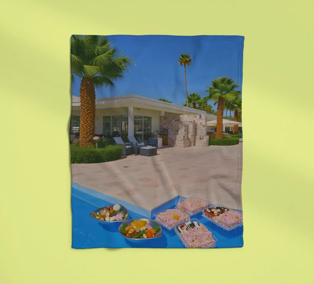 Retro California 80s pool coconut trees snacks coperta in pile da heaventrain