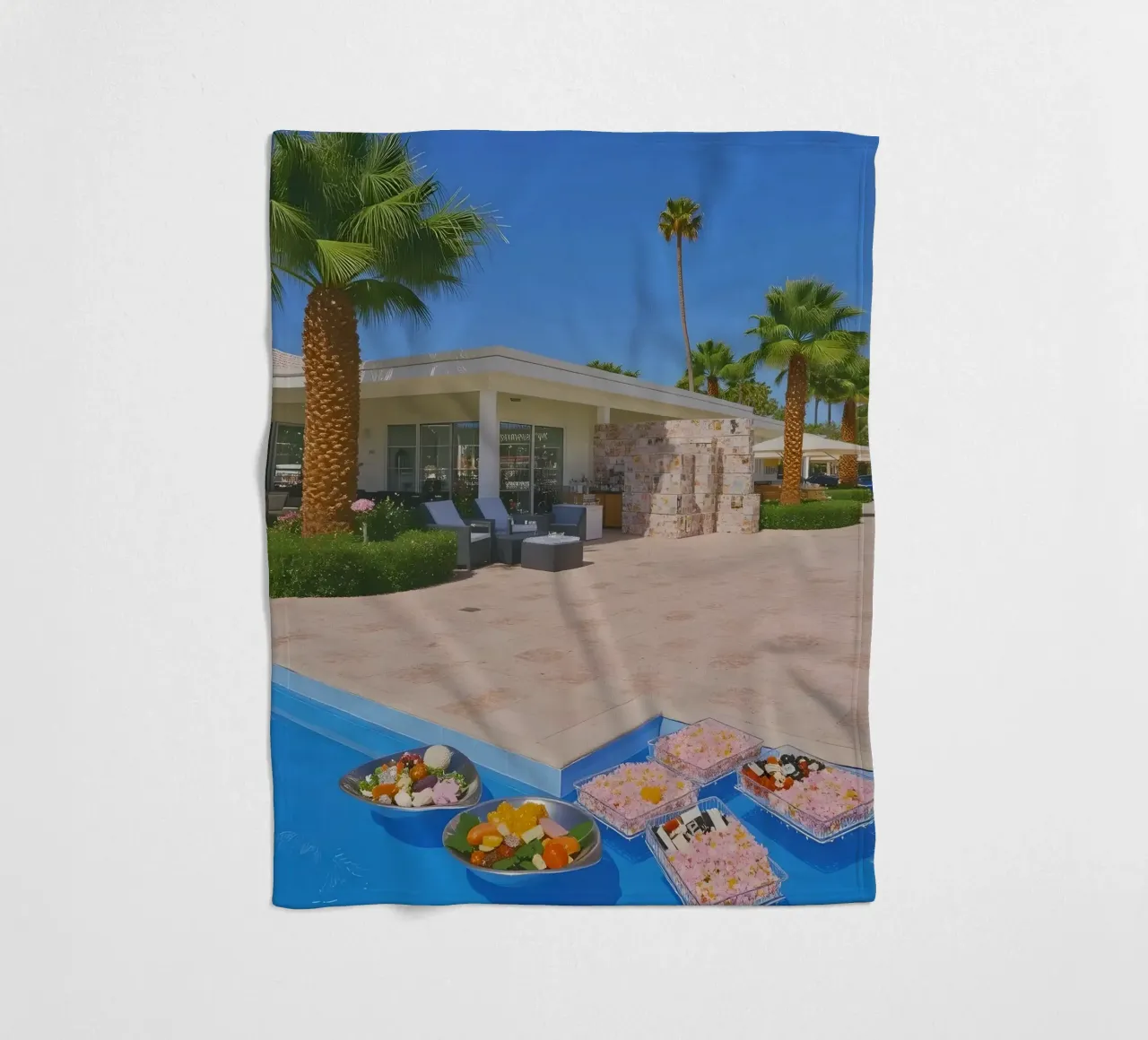 Retro California 80s pool coconut trees snacks coperta in pile da heaventrain