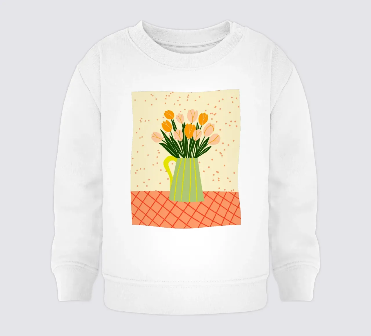 Tulipani in vaso - arancio e verde felpa neonato da Wackapacka