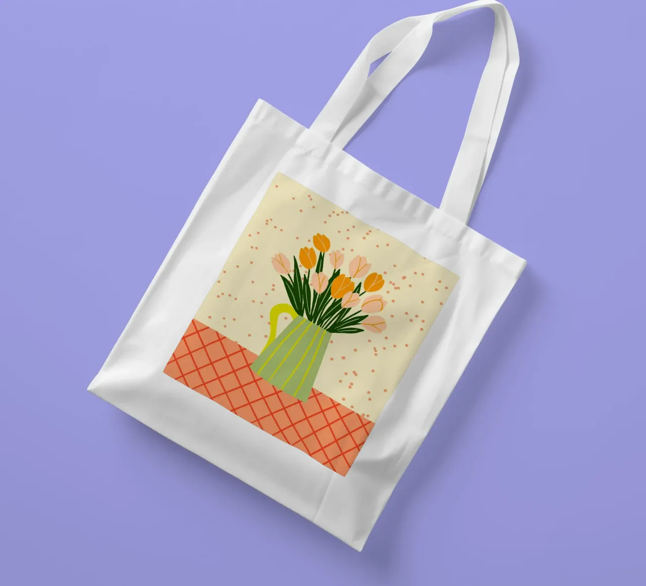 Tulipani in vaso - arancio e verde borsa in juta da Wackapacka