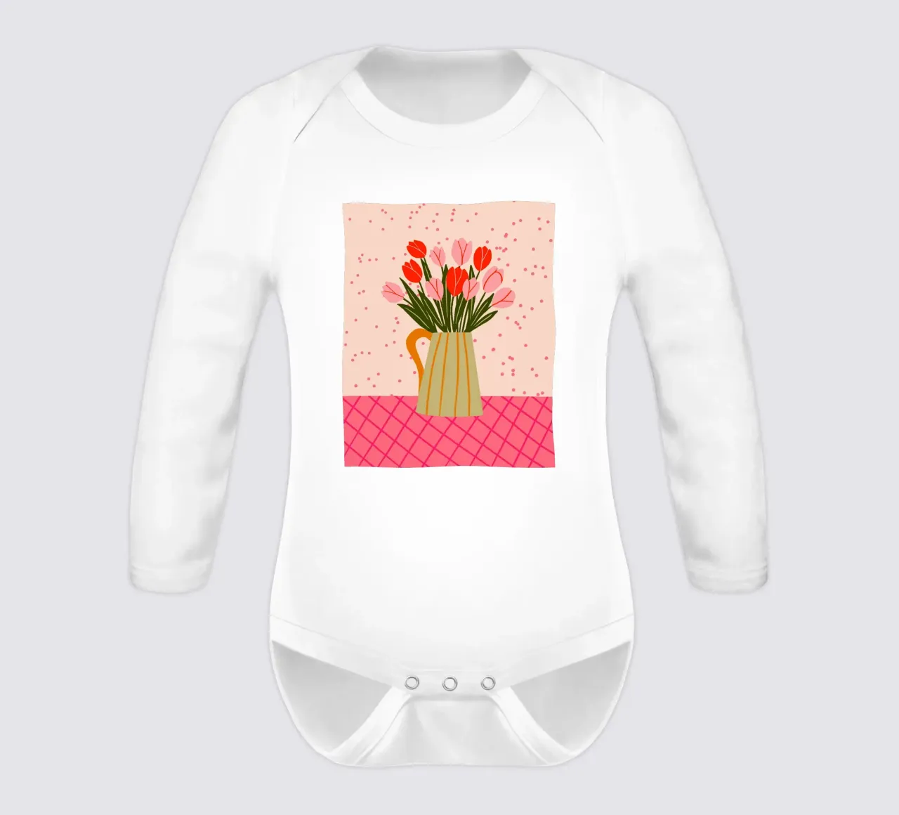 Tulipani in vaso - rosso e rosa body neonato maniche lunghe da Wackapacka