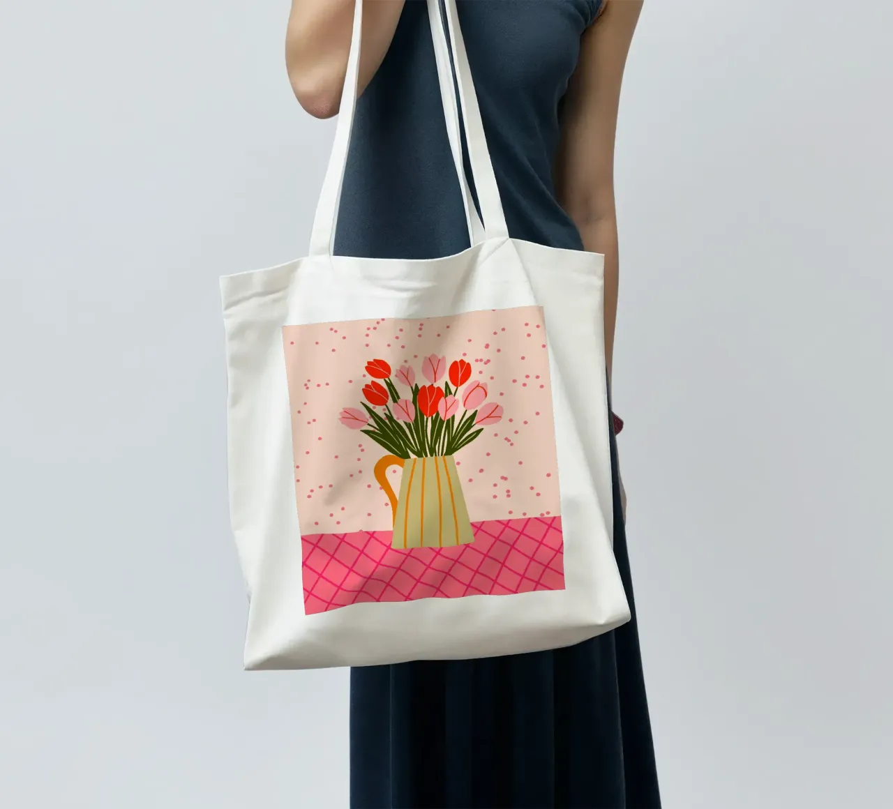 Tulipani in vaso - rosso e rosa borsa in juta da Wackapacka