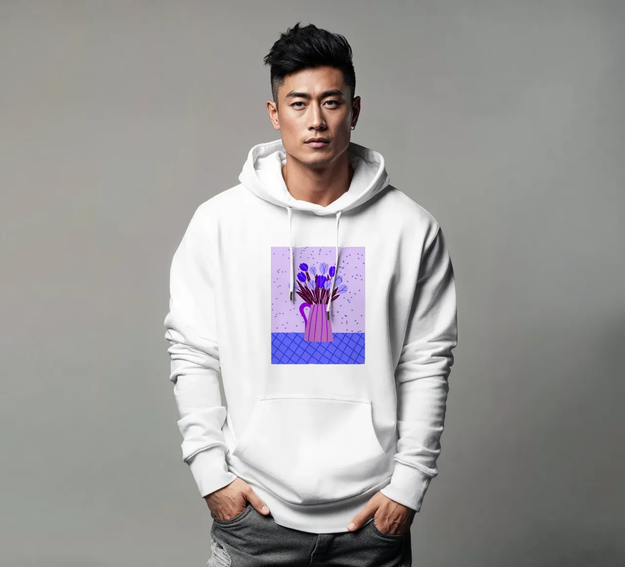 Tulipani in vaso - viola e blu felpa con cappuccio da Wackapacka
