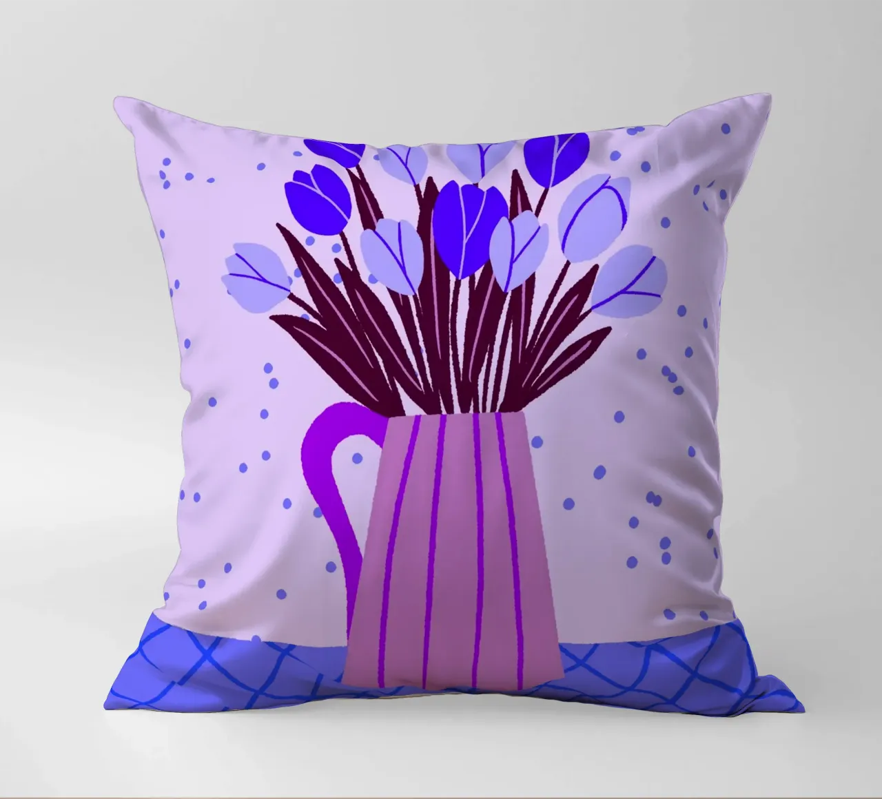 Tulipani in vaso - viola e blu cuscino da Wackapacka