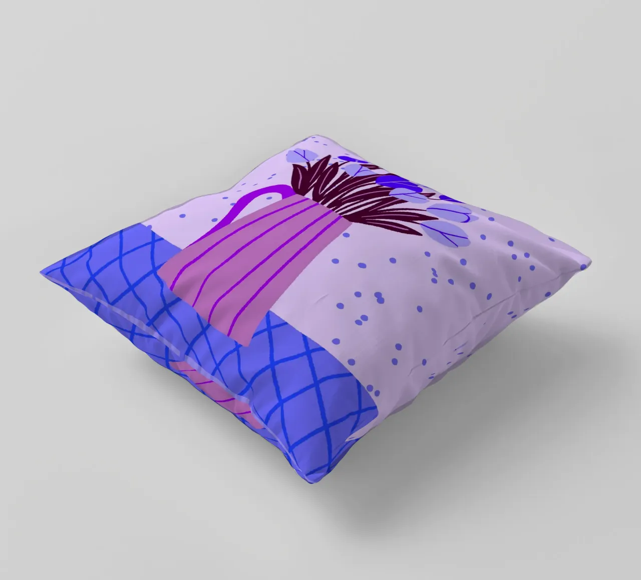 Tulipani in vaso - viola e blu cuscino da Wackapacka