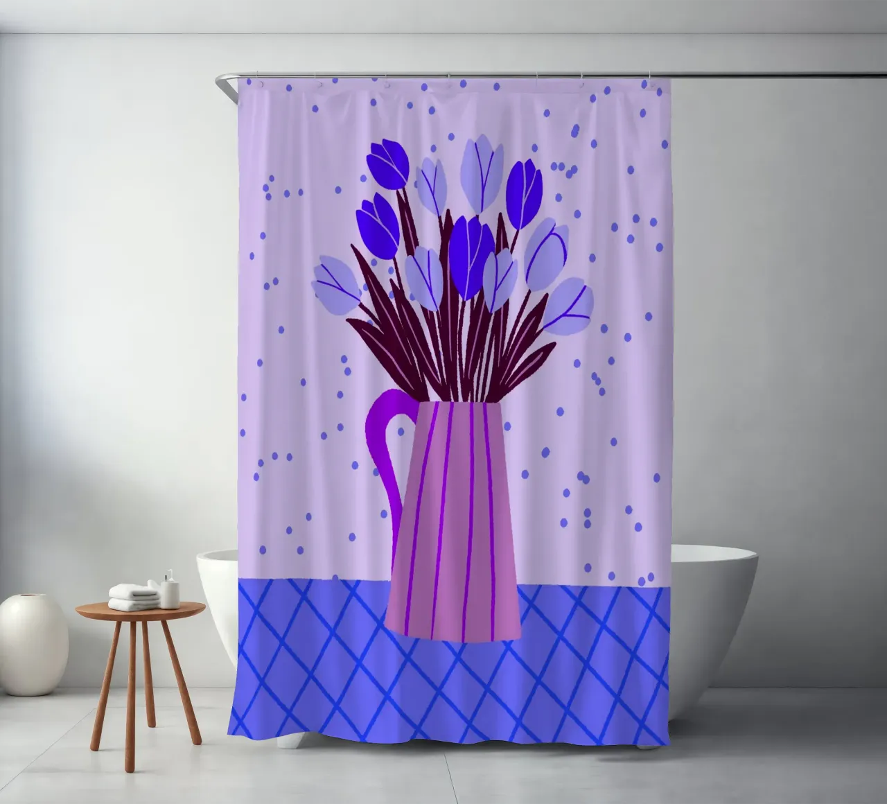 Tulipani in vaso - viola e blu tenda da doccia da Wackapacka