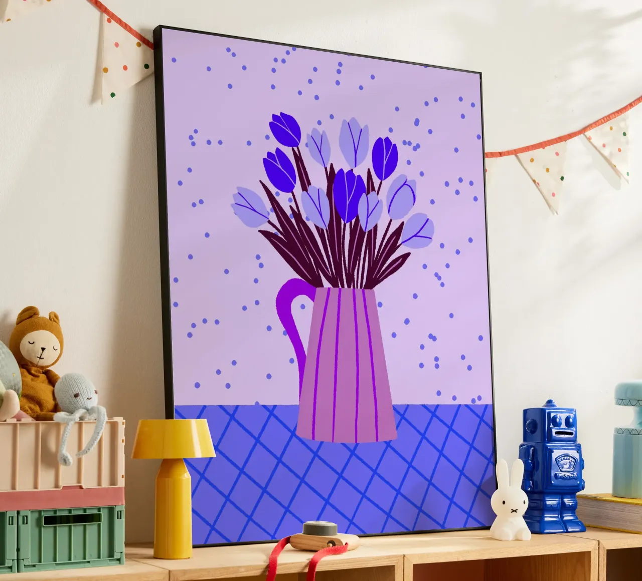 Tulipani in vaso - viola e blu alluminio dibond da Wackapacka
