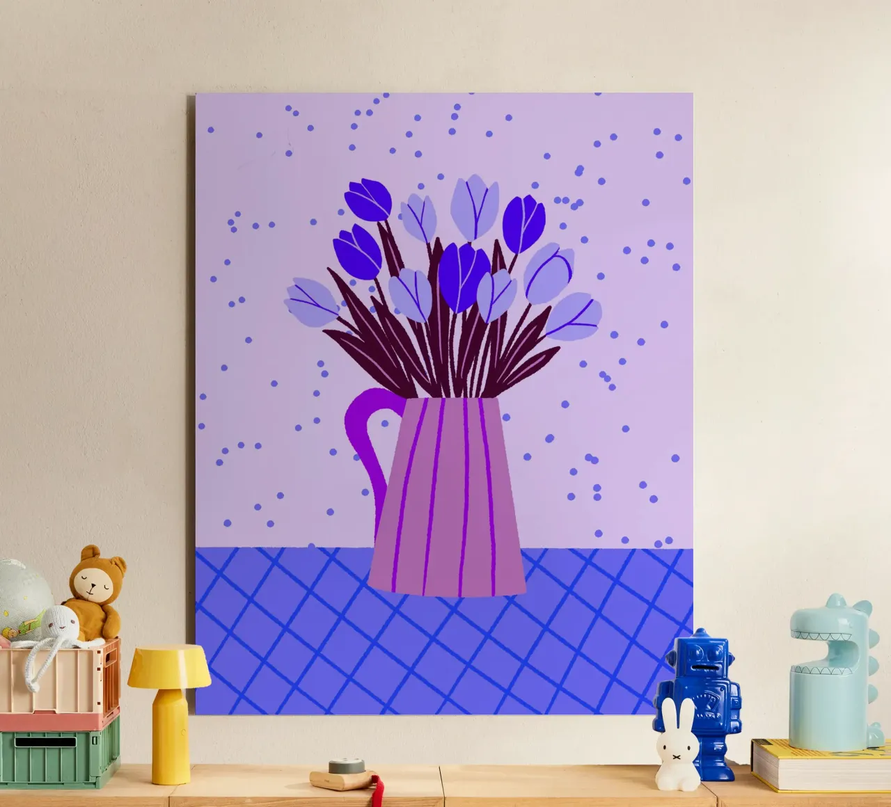 Tulipani in vaso - viola e blu alluminio dibond da Wackapacka