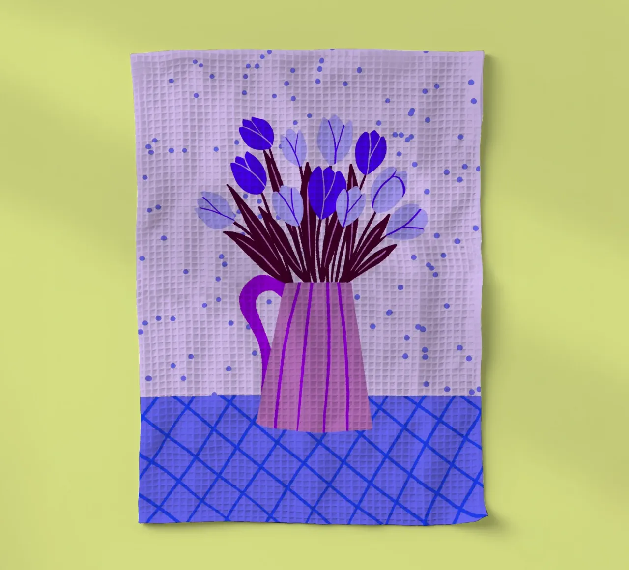 Tulipani in vaso - viola e blu canovaccio da cucina da Wackapacka