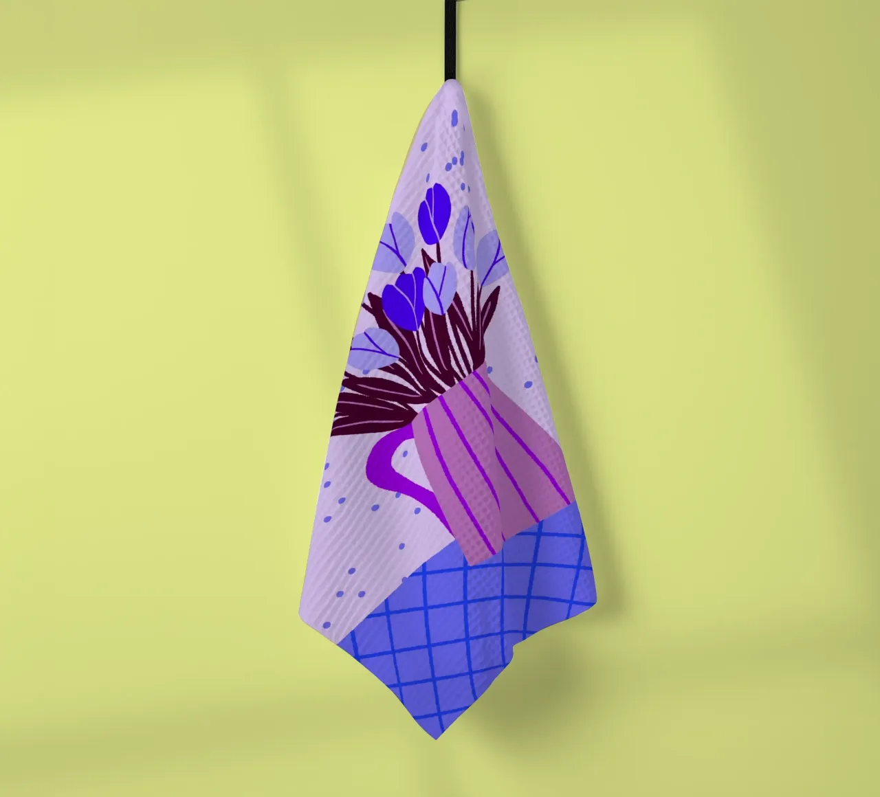 Tulipani in vaso - viola e blu canovaccio da cucina da Wackapacka