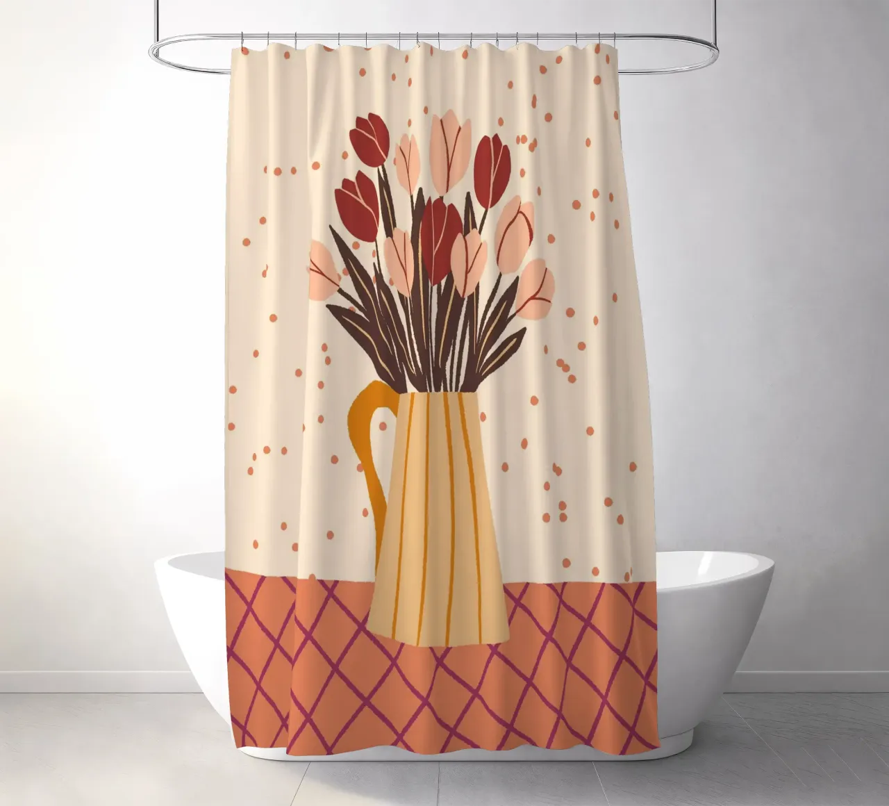 Tulipani in vaso - crema e marrone tenda da doccia da Wackapacka