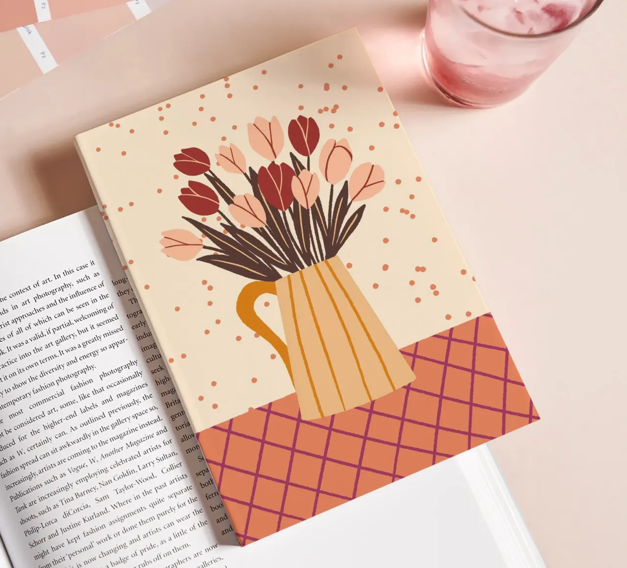 Tulips in a vase - cream and brown notebook by Wackapacka