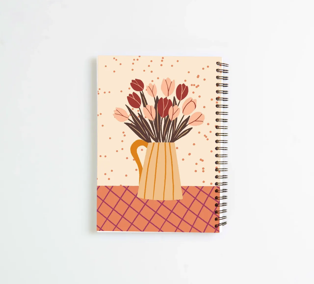 Tulips in a vase - cream and brown spiral notebook by Wackapacka