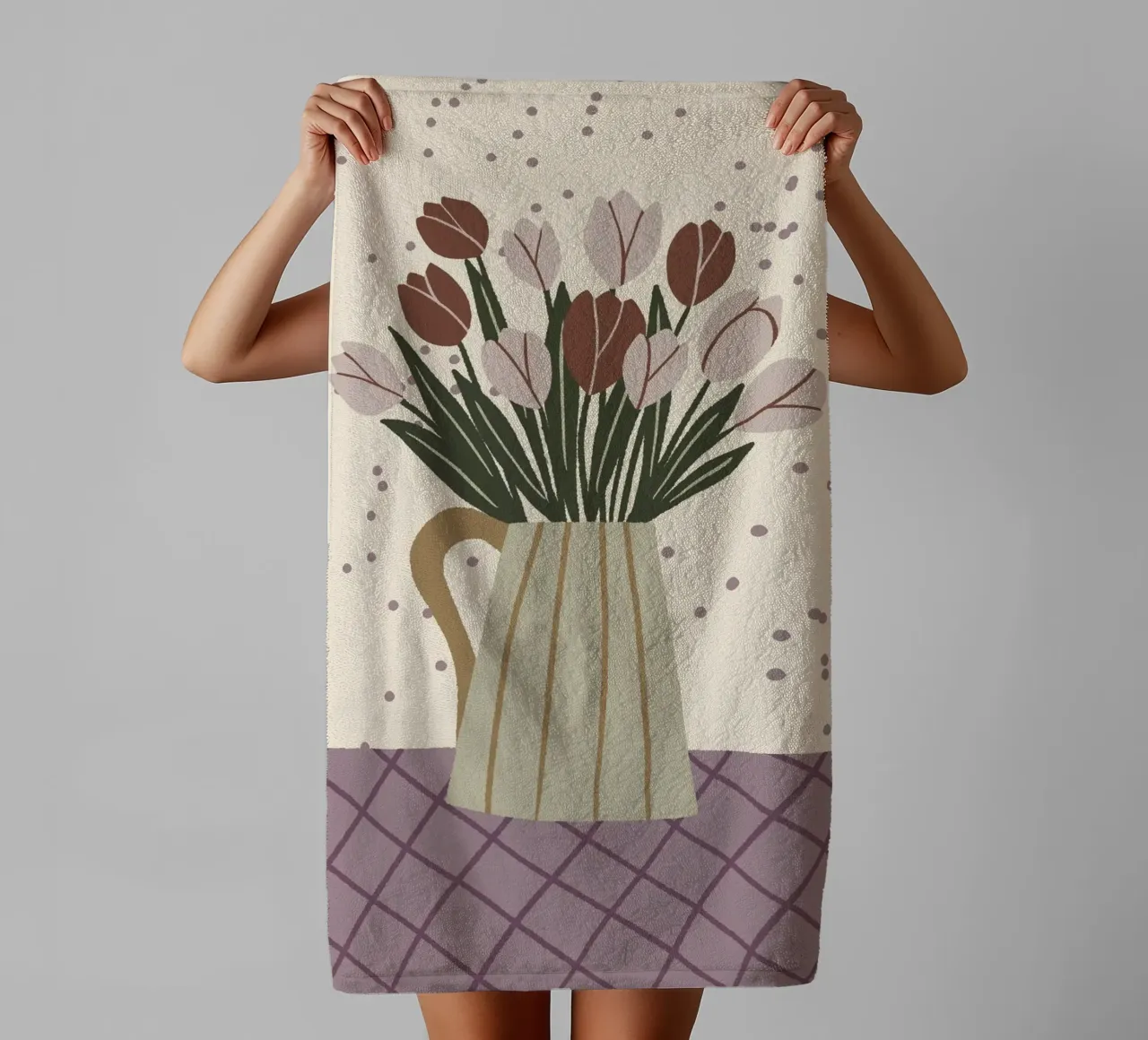 Tulips in a vase - moody towel by Wackapacka