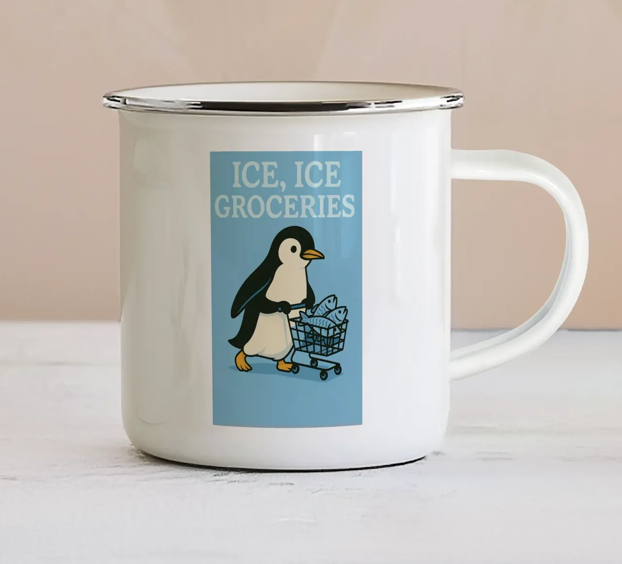 Meme divertente sui pinguini tazza in smalto da Funny Humor Art