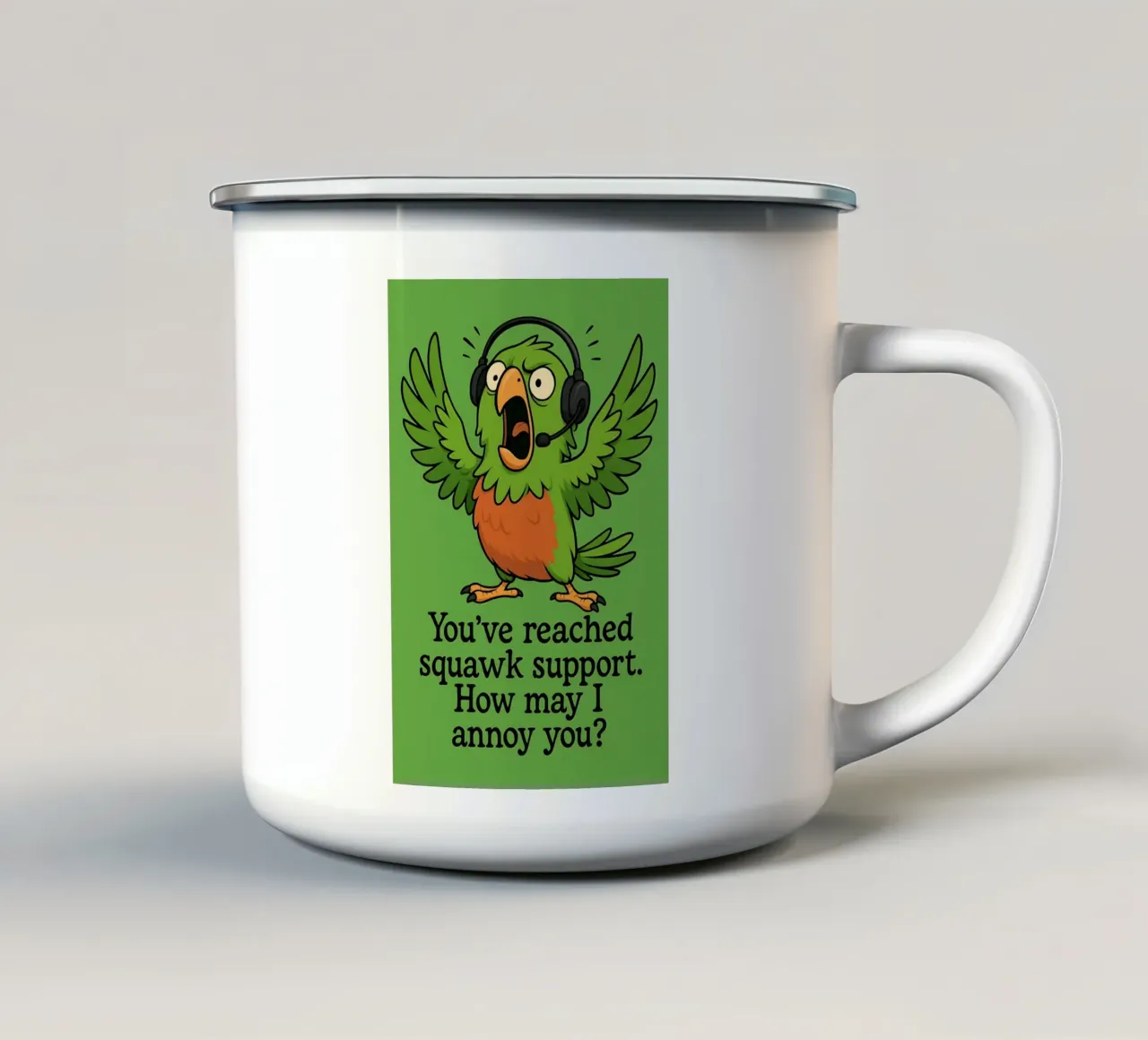 Meme divertente sul pappagallo tazza in smalto da Funny Humor Art