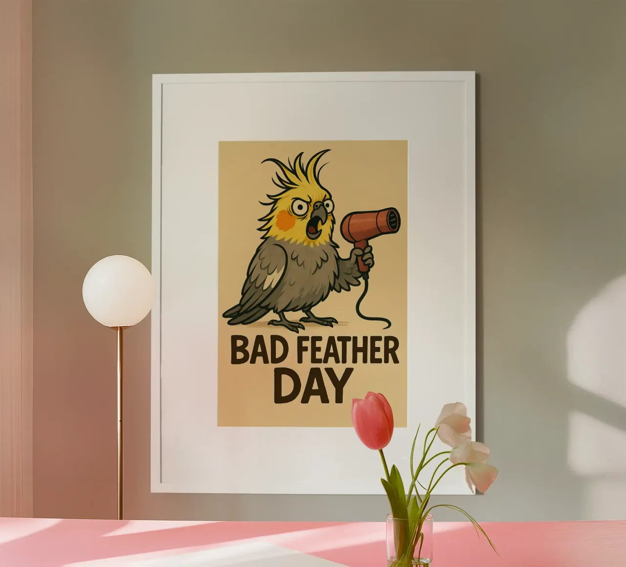Meme divertente sul cacatua poster con telaio in legno da Funny Humor Art