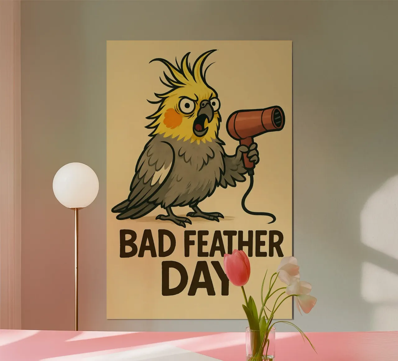 Meme divertente sul cacatua poster con telaio in legno da Funny Humor Art
