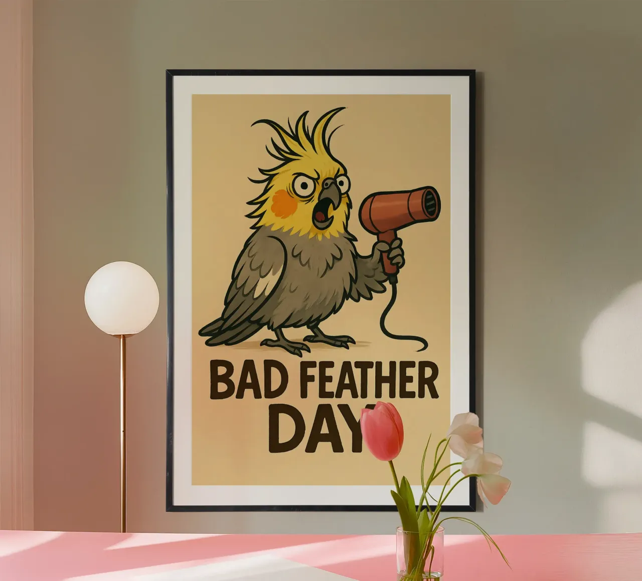 Meme divertente sul cacatua poster con telaio in legno da Funny Humor Art