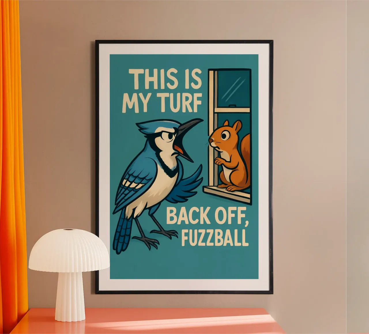 Funny Blue Jay And Squirrel Meme poster by Funny Humor Art