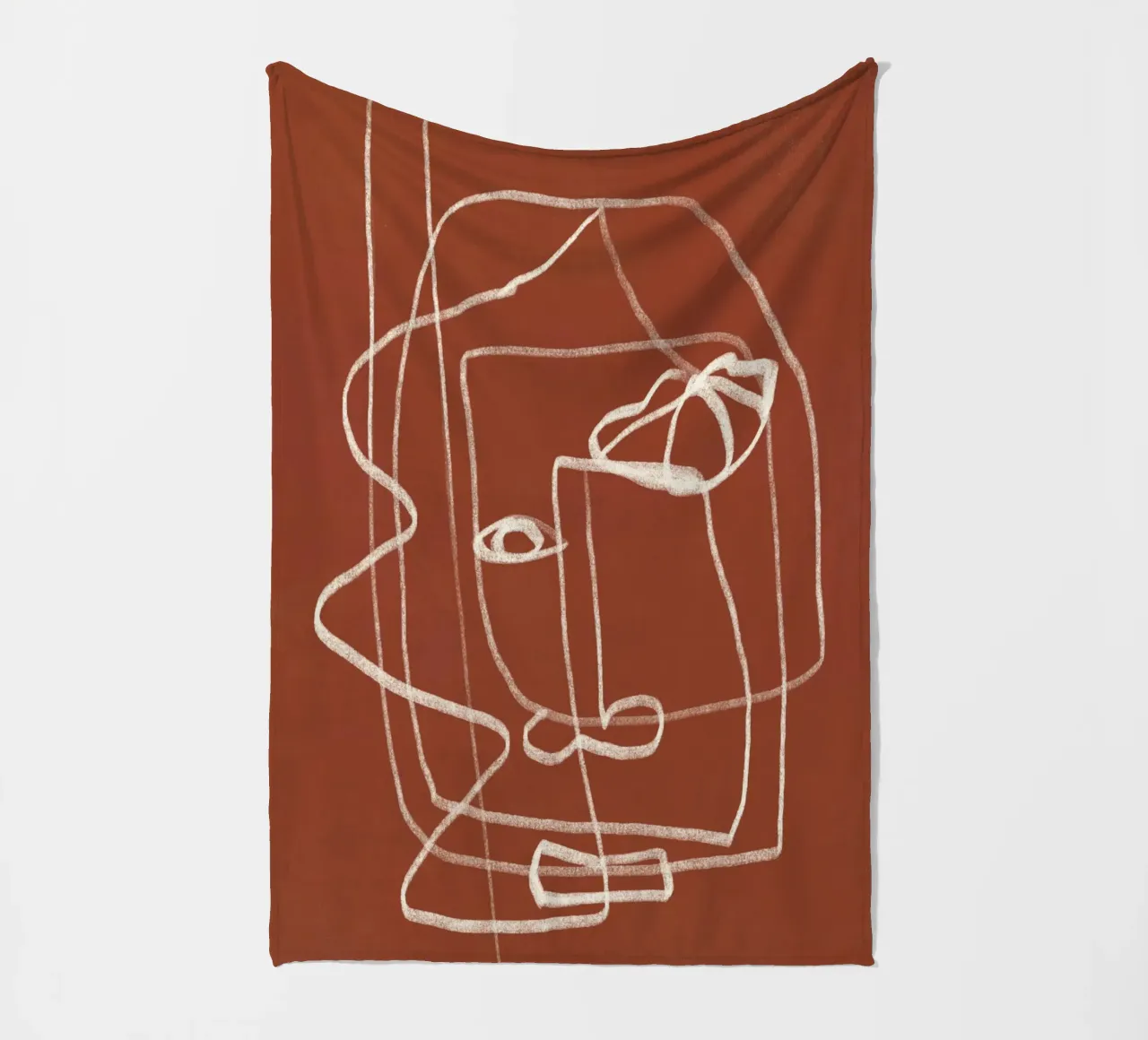 Line art ritratto astratto terracotta 03 coperta in pile da Little Dean