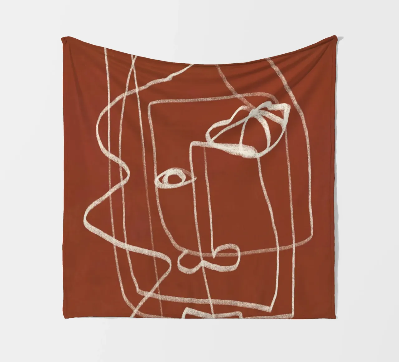 Line art ritratto astratto terracotta 03 coperta in pile da Little Dean