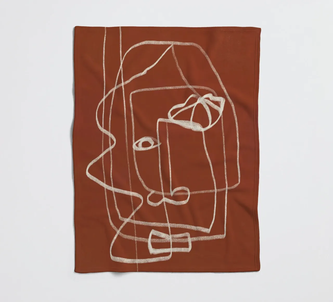 Line art ritratto astratto terracotta 03 coperta in pile da Little Dean