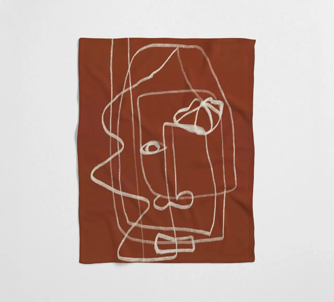 Line art ritratto astratto terracotta 03 coperta in pile da Little Dean