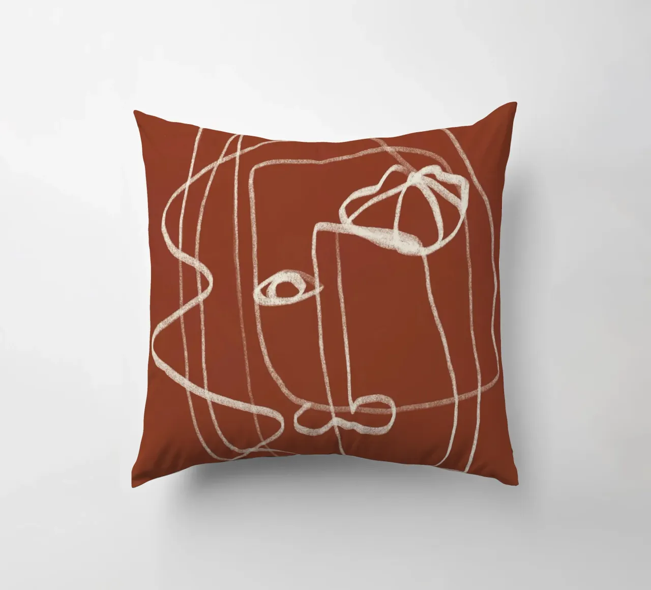 Line art ritratto astratto terracotta 03 cuscino da Little Dean