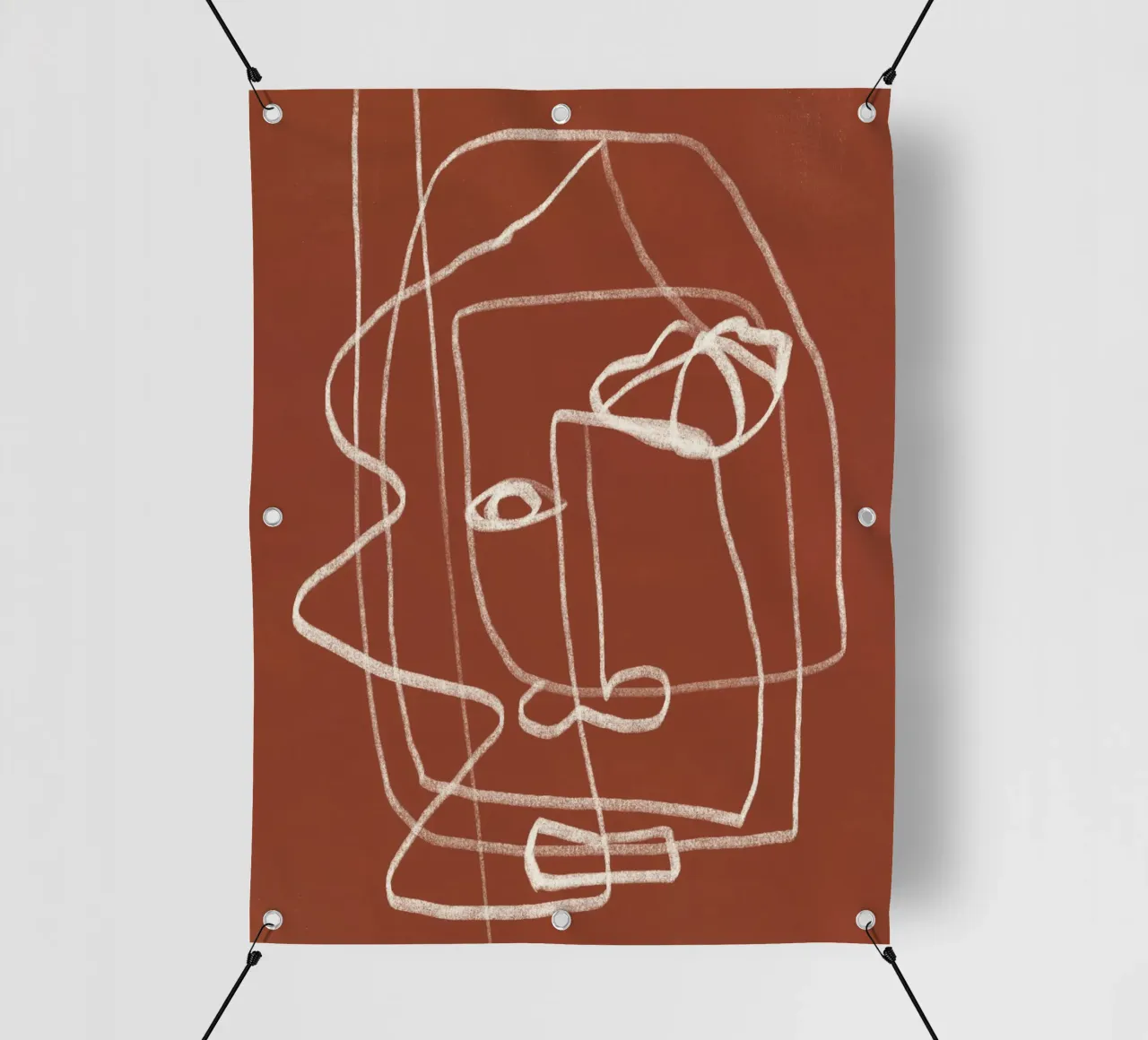 Line art ritratto astratto terracotta 03 telo in pvc da Little Dean