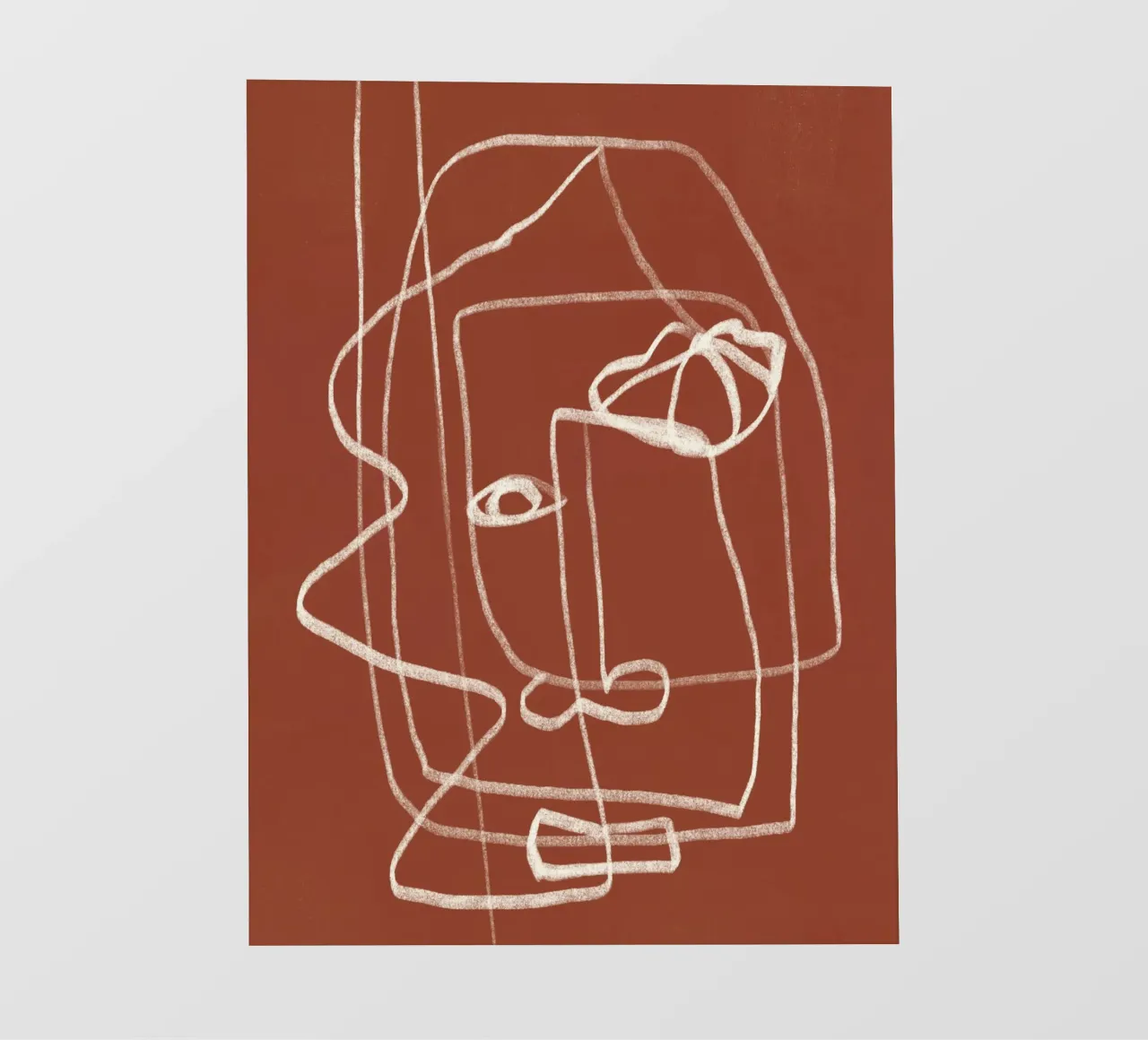 Line art ritratto astratto terracotta 03 telo in pvc da Little Dean