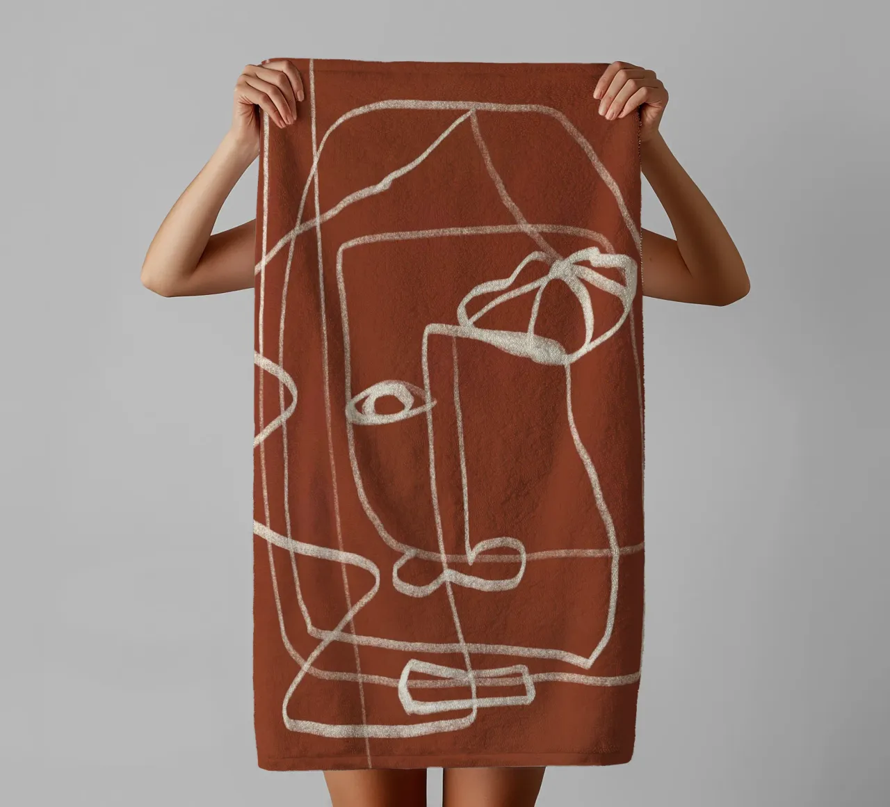Dessin au trait portrait abstrait terre cuite 03 serviette de bain de Little Dean