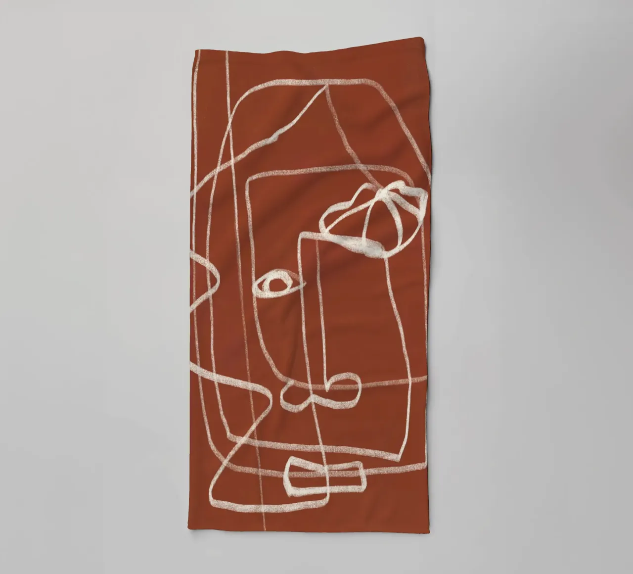 Dessin au trait portrait abstrait terre cuite 03 serviette de bain de Little Dean