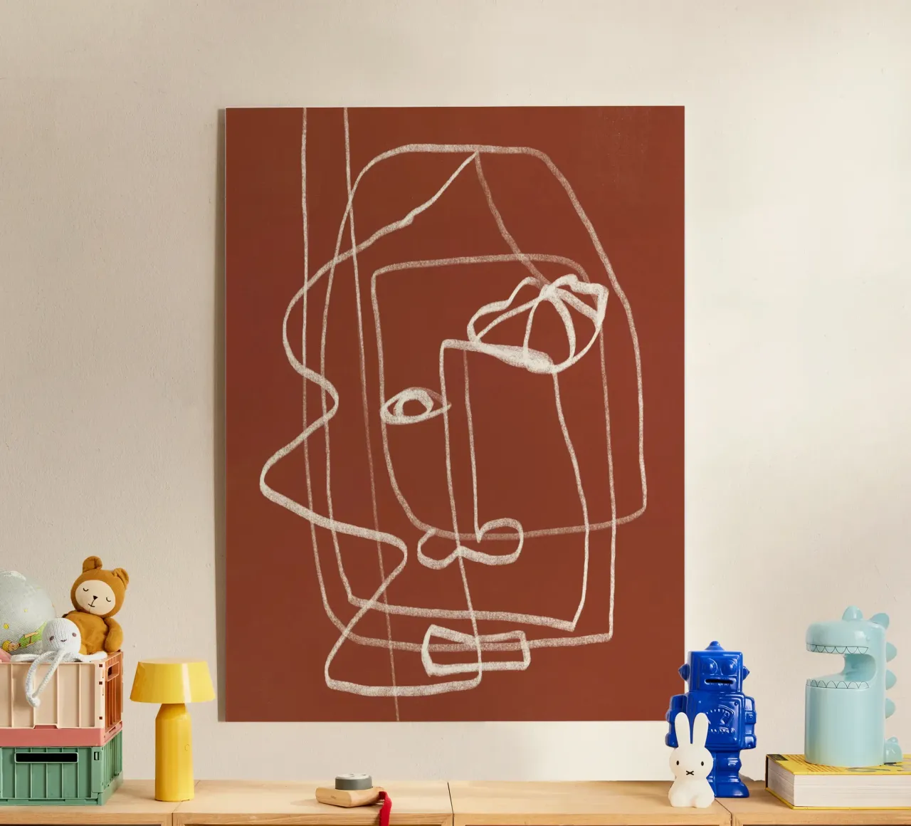 Line art ritratto astratto terracotta 03 plexiglass da Little Dean
