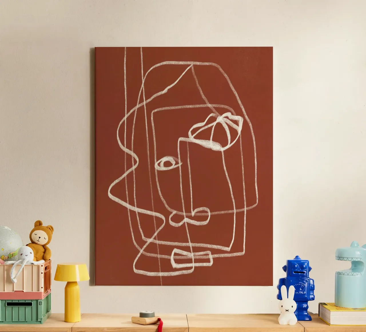 Line art abstract portrait terracotta 03 canvas by Little Dean