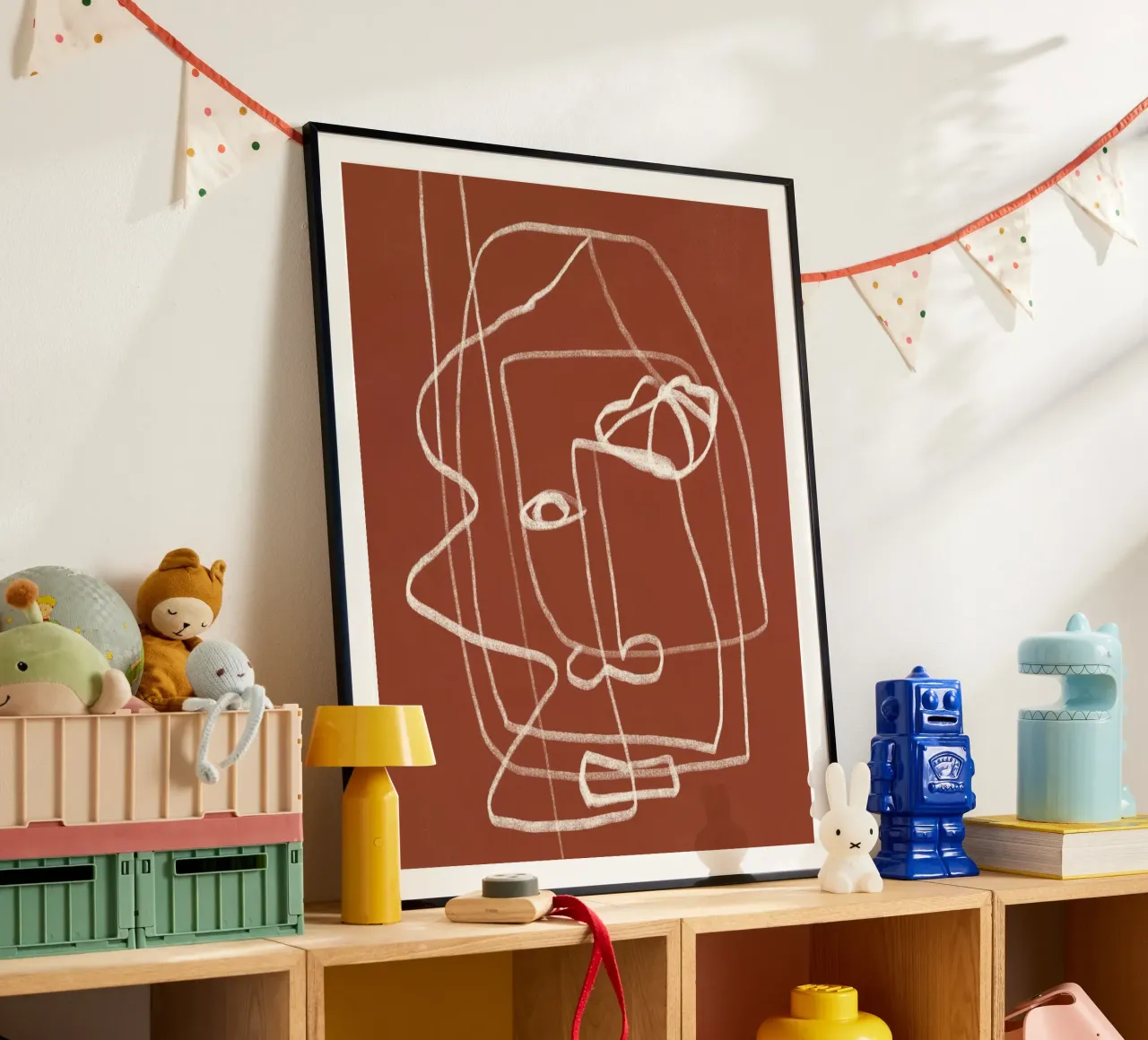 Linie Kunst abstraktes Porträt Terrakotta 03 Hahnemühle von Little Dean
