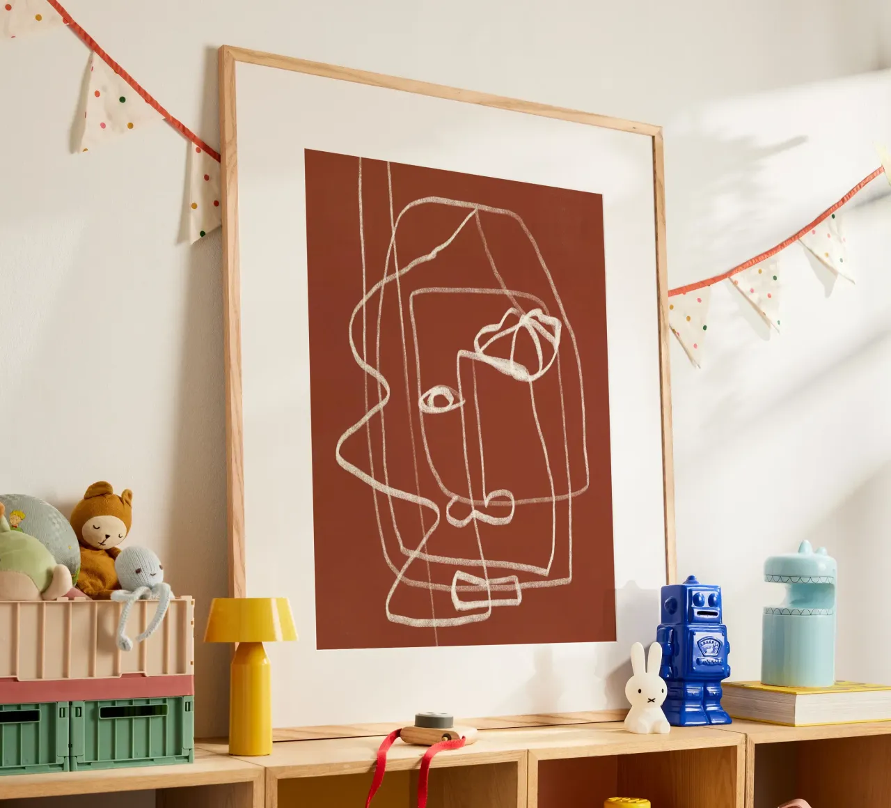 Linie Kunst abstraktes Porträt Terrakotta 03 Hahnemühle von Little Dean
