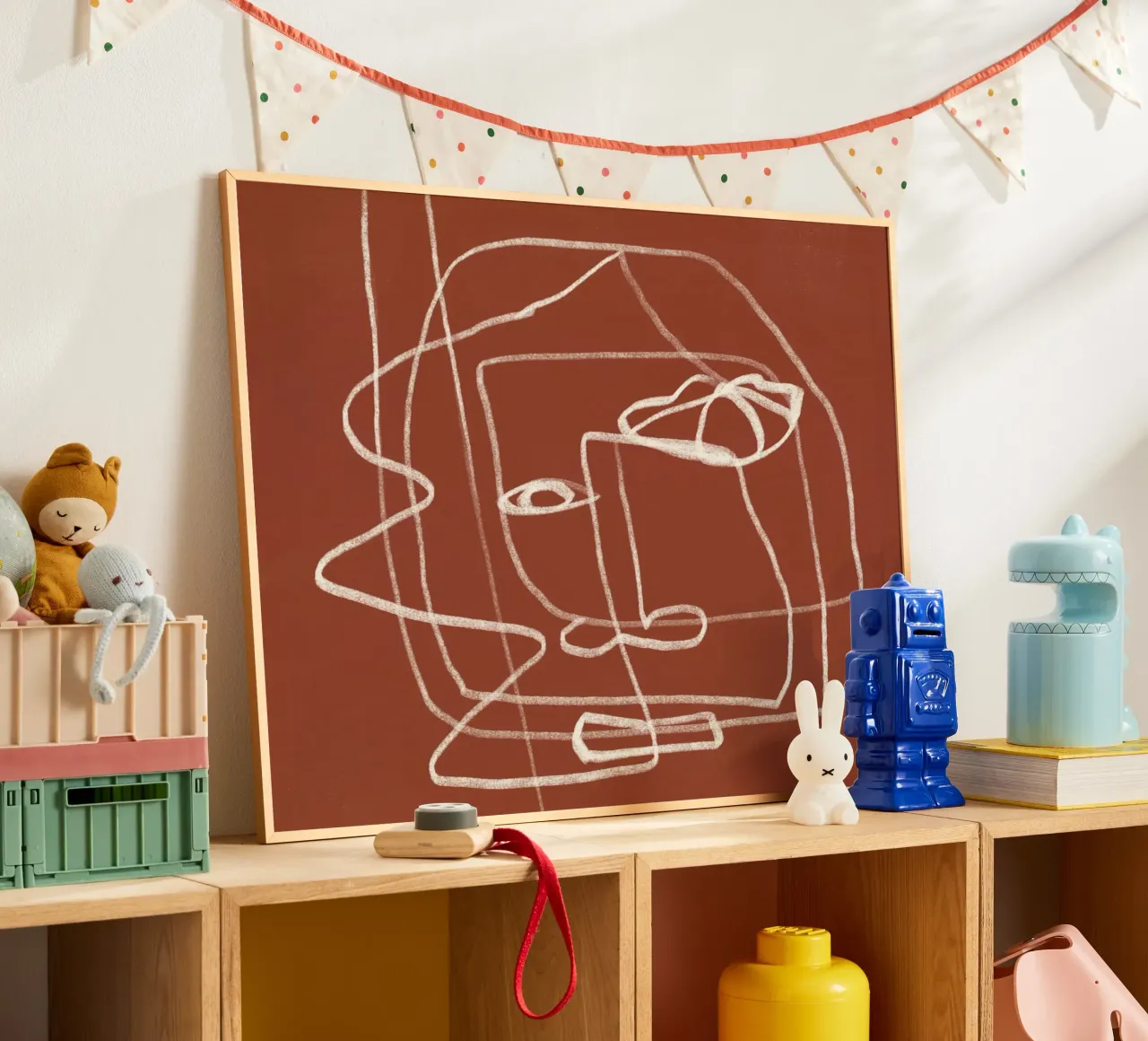Linie Kunst abstraktes Porträt Terrakotta 03 Hahnemühle von Little Dean
