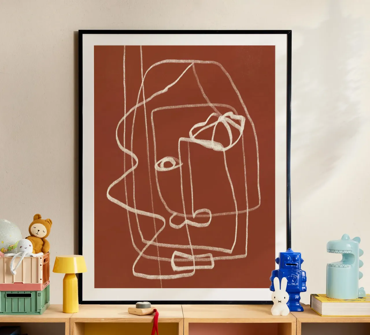 Linie Kunst abstraktes Porträt Terrakotta 03 Hahnemühle von Little Dean
