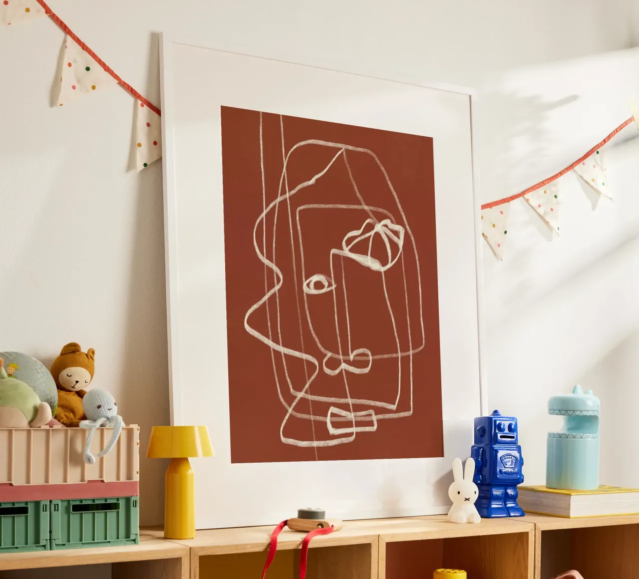 Linie Kunst abstraktes Porträt Terrakotta 03 Hahnemühle von Little Dean