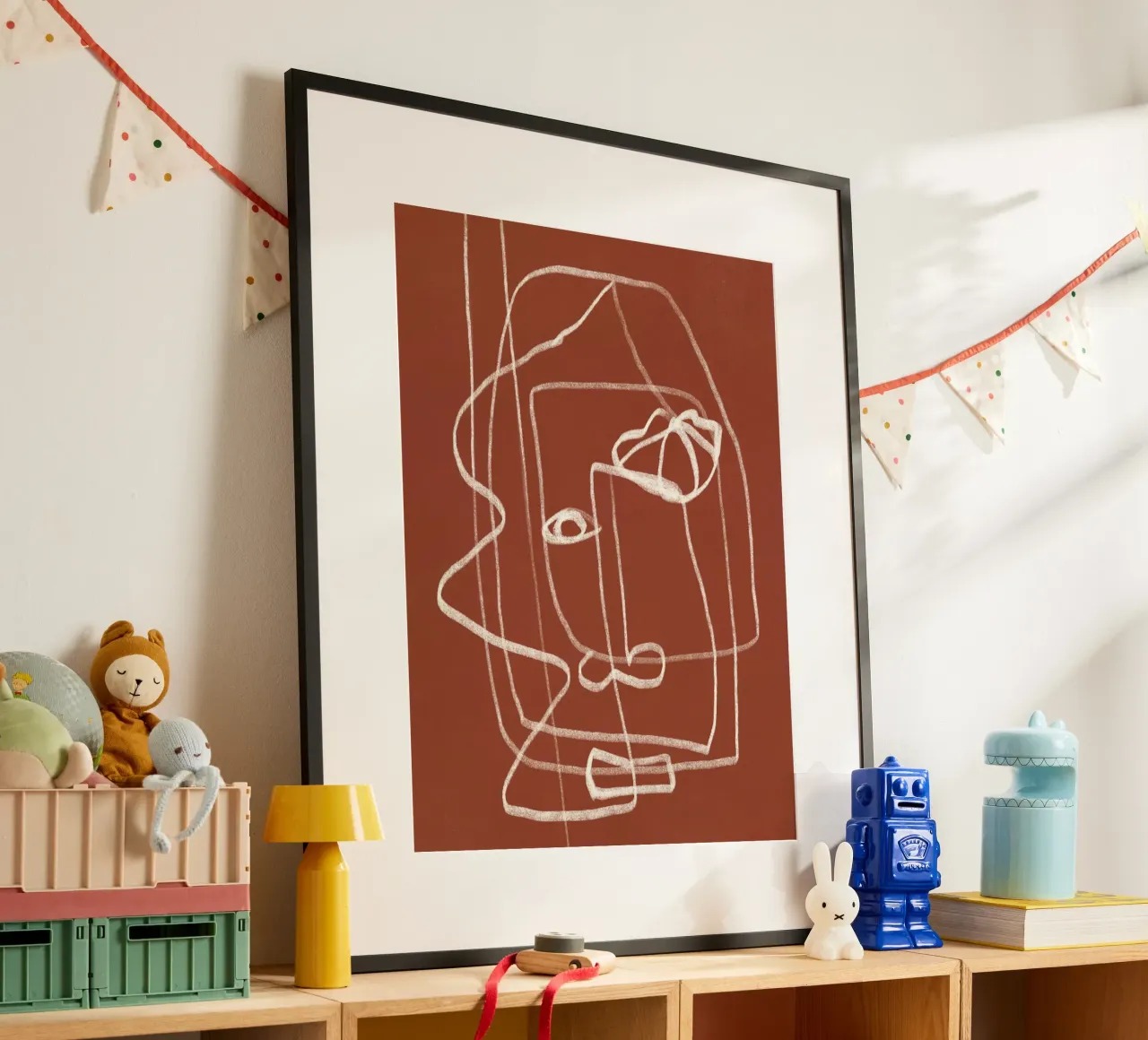 Linie Kunst abstraktes Porträt Terrakotta 03 Hahnemühle von Little Dean