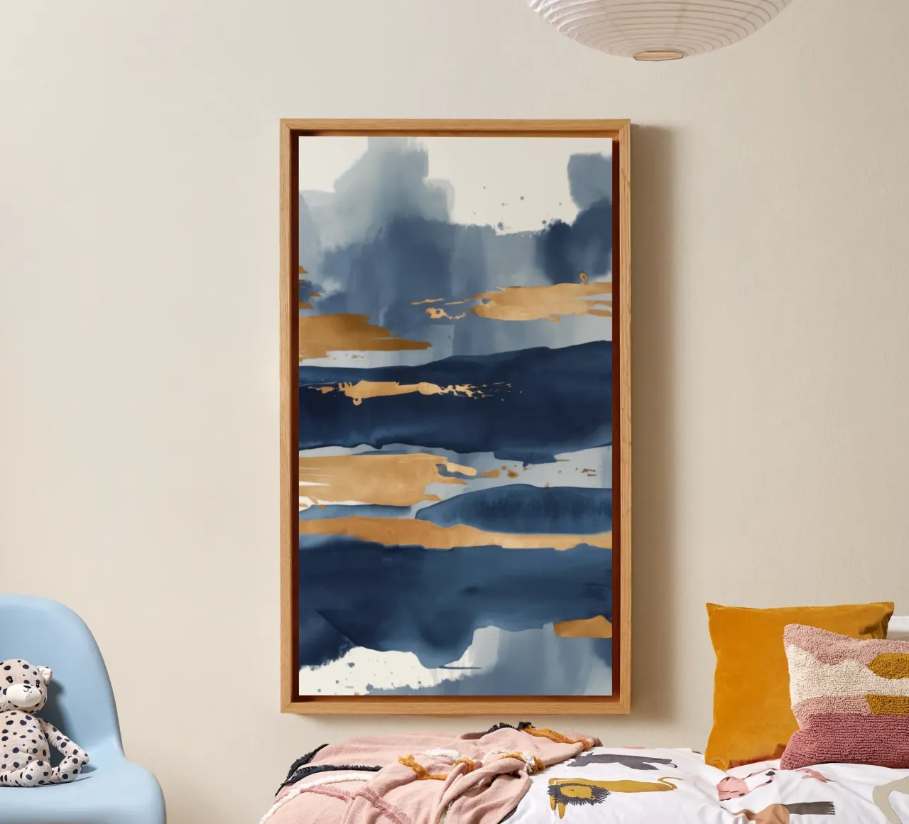 Azuur goud Serenity canvas met Baklijst van Monarch Arc