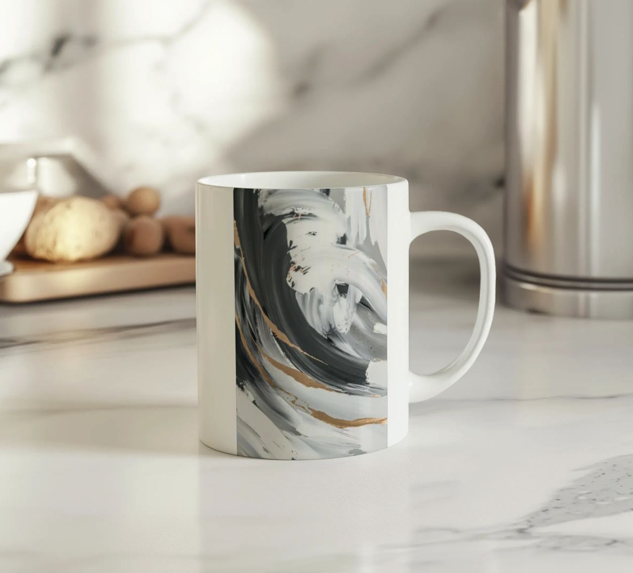 Essenza di vortice in scala di grigi tazza in ceramica da Monarch Arc