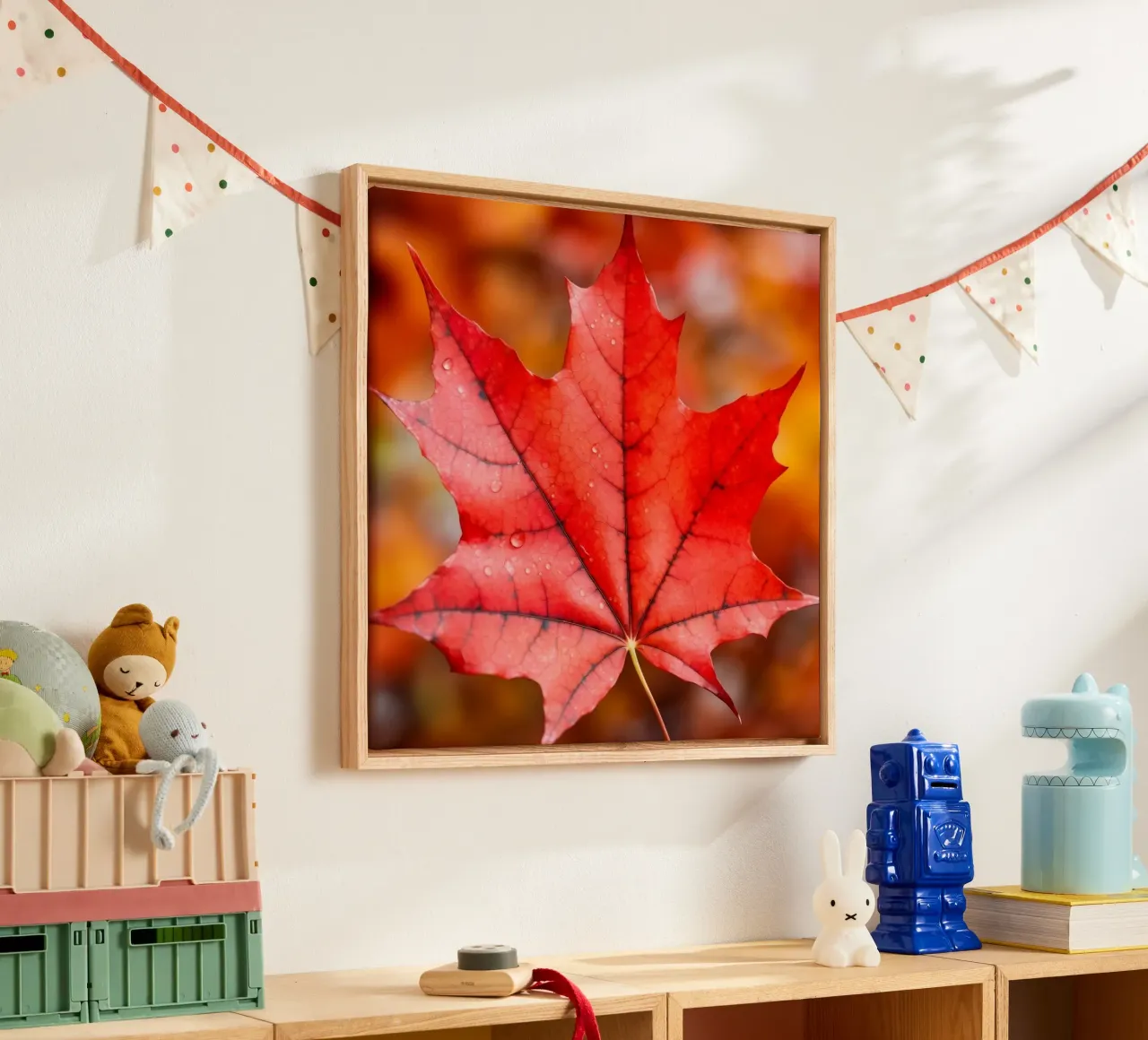 Vibrant Red Maple Leaf Close-Up canvas by PhotoVibe Decor
