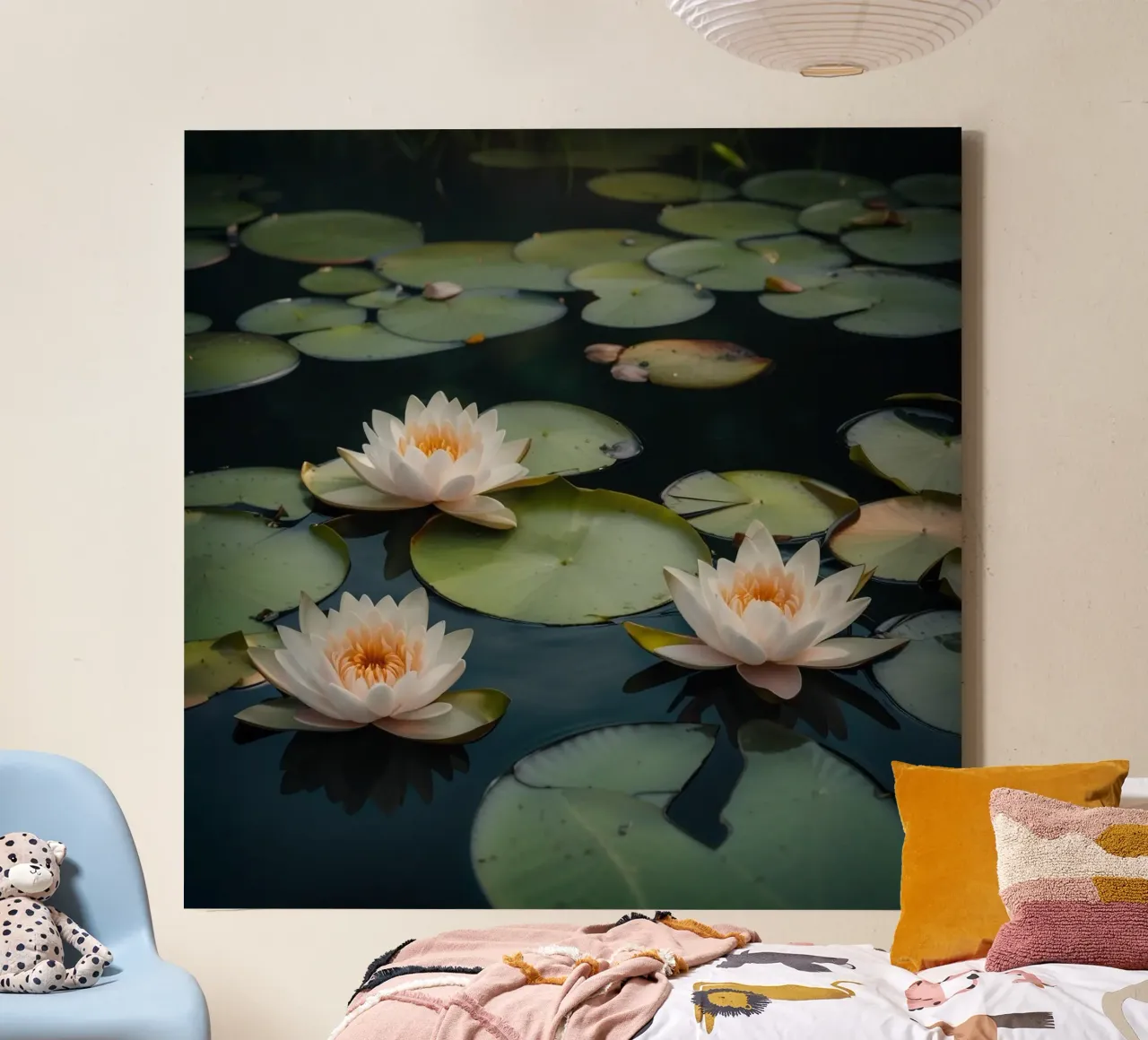 Water Lilies Floating on a Tranquil Pond canvas by PhotoVibe Decor
