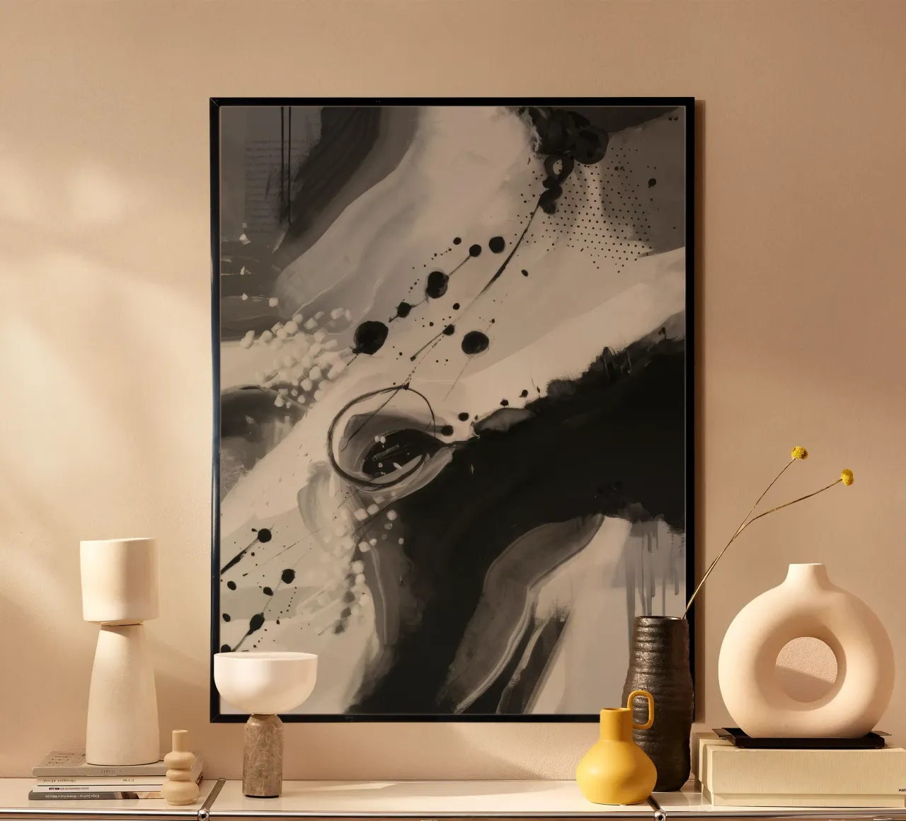 Monochrome Chaos-symfonie poster met aluminium frame van Monarch Arc